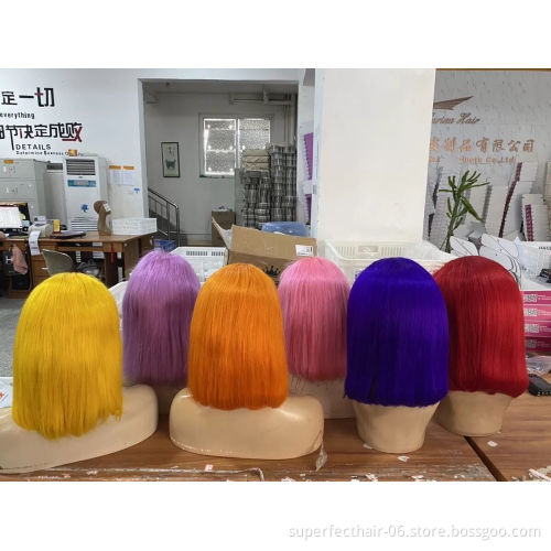 Wholesale Pink Orange Blue Red Grey Turquoise 613 Blond Color Wig Brazilian Virgin Human Hair Long Colored Lace Frontal Bob Wig
